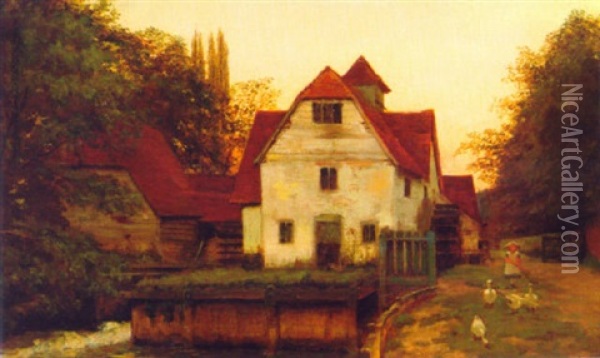 An Old Mill On The Thames Oil Painting - Philip Sidney Holland