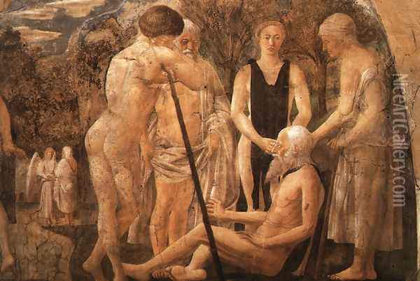 The Death of Adam (detail of Adam and his Children) c. 1452 Oil Painting - Piero della Francesca