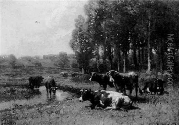 Cattle Beside The Stream Oil Painting - George Arthur Hays