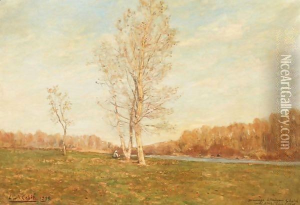 River Landscape Oil Painting - Louis Alexandre Cabie