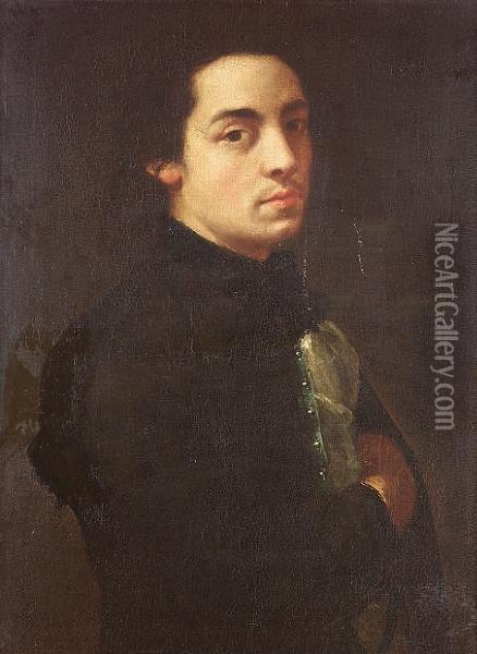 Portrait Of A Gentleman, Half Length, In A Dark Blue Coat And White Cravat Oil Painting - Jose Agustin Melendez
