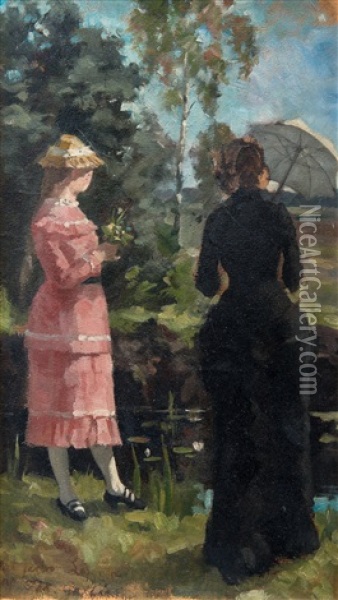Two Girls Oil Painting - Akseli Valdemar Gallen-Kallela