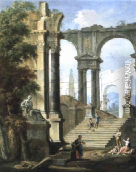 Antike Ruinen Mit Figuren Oil Painting - Charles Joseph Natoire
