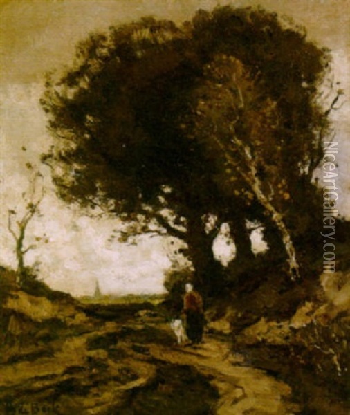 A Woman On A Path Oil Painting - Theophile De Bock