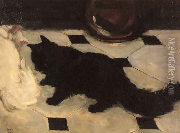 Green's Cat Oil Painting - John Sloan