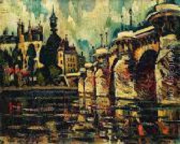 Paris, Le Pont-neuf, Circa 1914 Oil Painting - Pierre Dumont