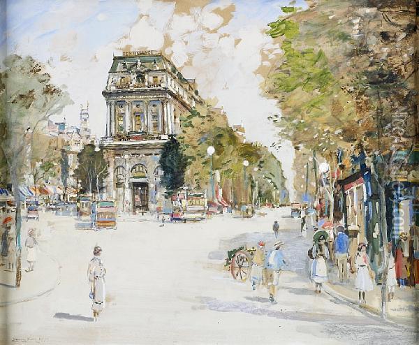 Boulevard St Martin, Paris Oil Painting - James Kay