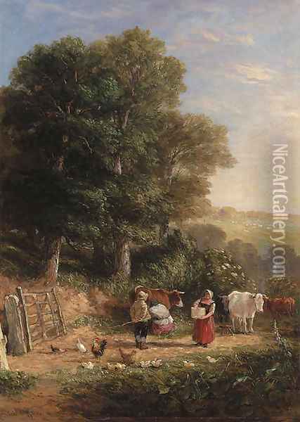 Milking time Oil Painting - David Cox