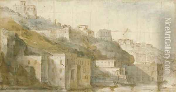 View of Mergellina on the Bay of Naples, with Capodimonte beyond Oil Painting - Caspar Andriaans Van Wittel