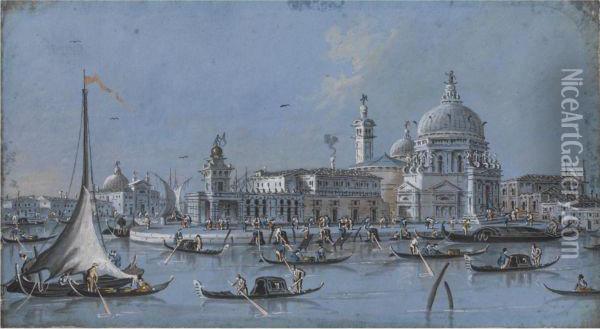 Santa Maria Della Salute, Venice And The Punta Della Dogana Oil Painting - Giacomo Guardi