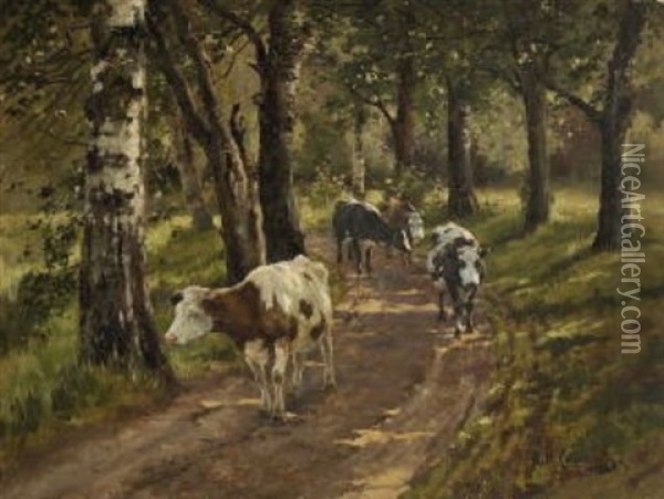 Kuhe Auf Dem Heimweg Oil Painting - Alexandr Nikoalevich Stepanov