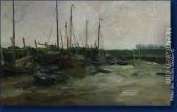 Bateaux Echoues Oil Painting - Pieter Verhaert