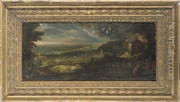 An Extensive Landscape With The Flight From Egypt Oil Painting - Pieter Mulier the Younger