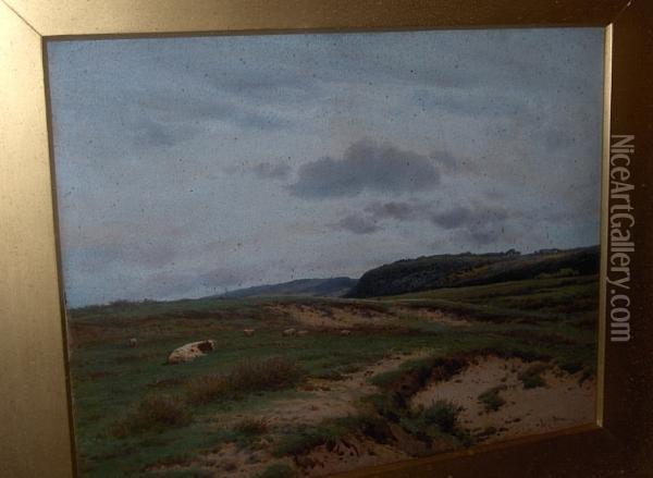 Rural Landscape With Cows Resting In An Openspace Oil Painting - Joseph Knight
