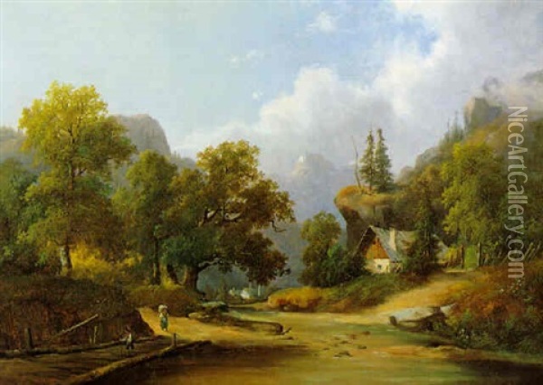 Fluslandschaft Oil Painting - Franz Barbarini