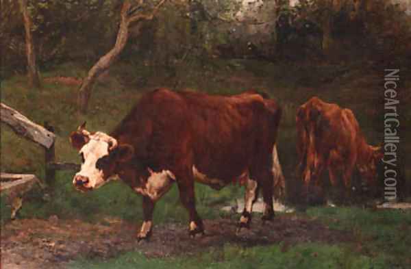 Cows near a ditch Oil Painting - Emile van Marcke de Lummen