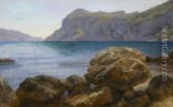 Cliffs Of Capri Oil Painting - Janus Andreas La Cour