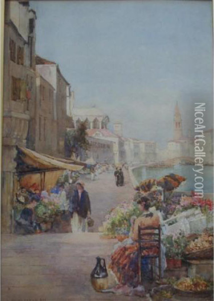 Market Stalls, Venice Oil Painting - James W. Milliken