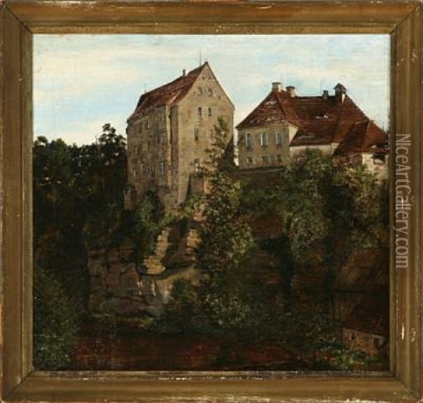 Scene From Lohmen Near Dresden Oil Painting - Fritz (Georg Urban F.) Juergensen