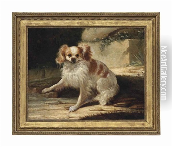 A Brown And White Spaniel In A Landscape Oil Painting - Jacques Charles Oudry