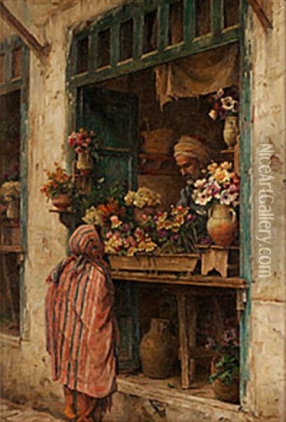 Arabisk Blomstermarknad Oil Painting - Cecile Augustine Bougourd