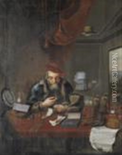 Portrait Of Gentleman, Seated At A Desk Examining Valuable Objects Oil Painting - Edward Collier