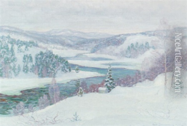 Vinterdag Vid Ljungan Oil Painting - Carl (August) Johansson