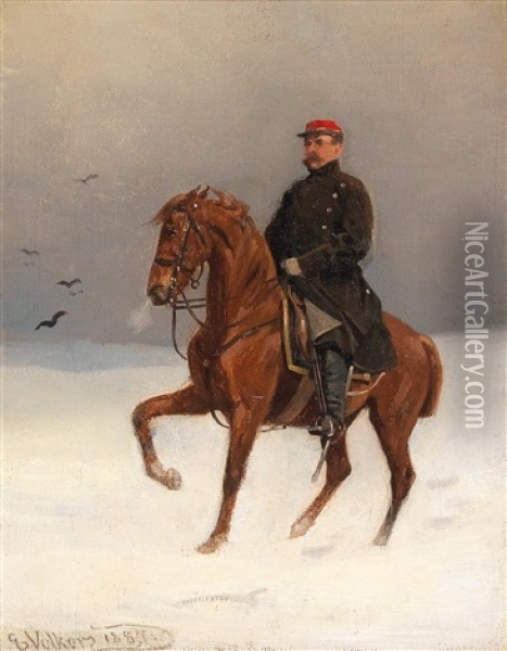 Mounted Soldier Oil Painting - Emil Volkers