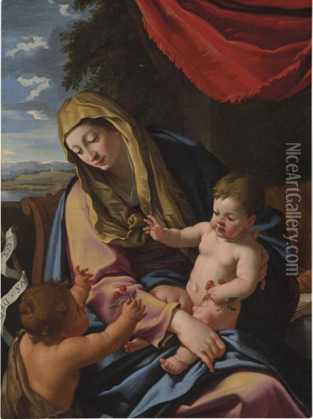 The Virgin And Child With The Infant Saint John Oil Painting - Aubin Vouet