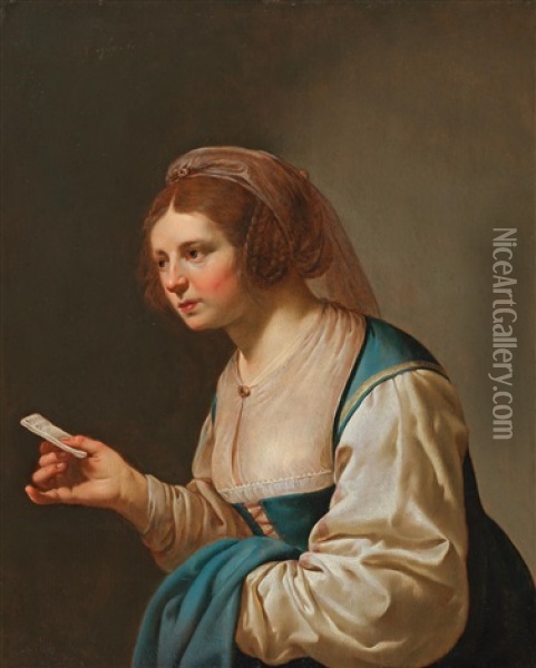 A Young Woman With A Love Letter Oil Painting - Jan Van Bijlert