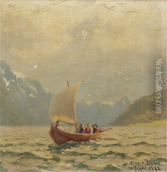 Longboat On Choppy Waters Oil Painting - Hans Dahl