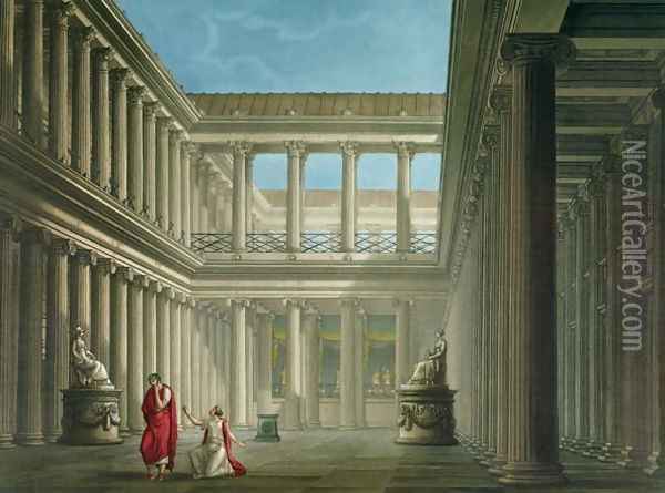 Interior of the Basilica in Pompeii, design for the opera LUltimo Giorno di Pompeii, 1827 Oil Painting - Alessandro Sanquirico