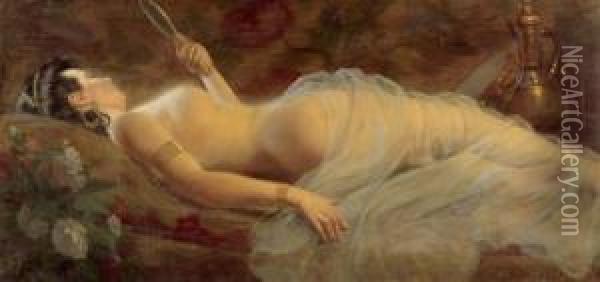 Reclining Woman With Mirror Oil Painting - Karl Bodganovich Venig