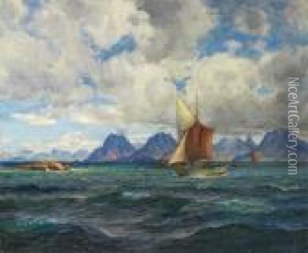 Nordlandsmotiv Olje Pa Lerret Oil Painting - Thorolf Holmboe