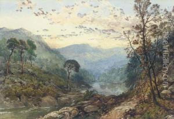 Sunset, The Trossachs, Scotland Oil Painting - Thomas Miles Richardson