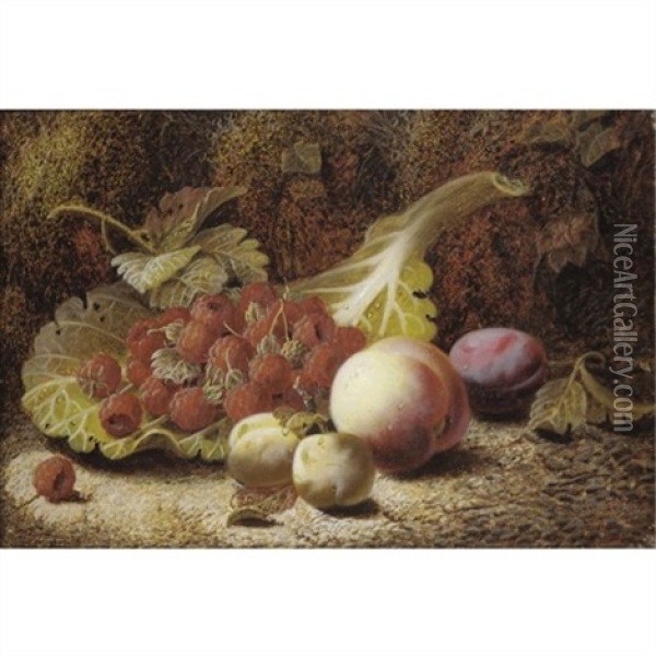 Still Life With Grapes (+ Still Life With Raspberries; Pair) Oil Painting - Oliver Clare