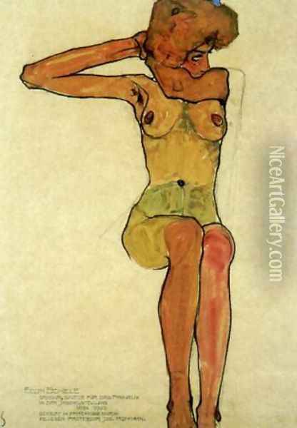 Sitting Nude Oil Painting - Egon Schiele
