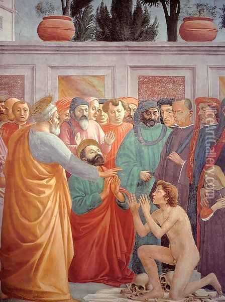 Raising the Son of Theophilus (Later finished by Filippino Lippi) Oil Painting - Masaccio (Tommaso di Giovanni)
