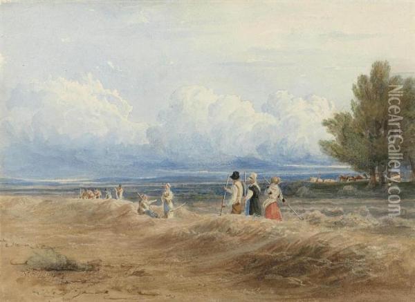 Gleaners At Work On A Windy Summer's Day Oil Painting - Thales Fielding