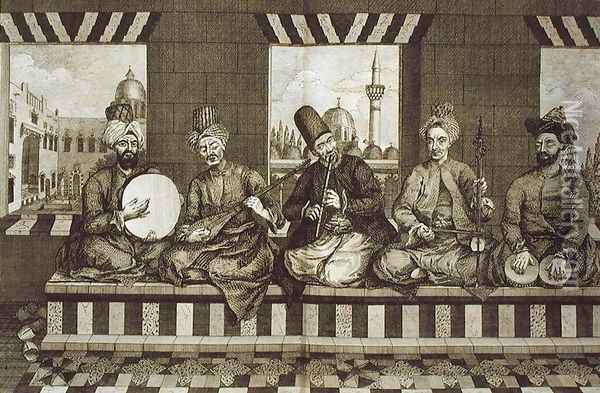 Syrian Musicians, plate 4 from Natural History of Aleppo, pub. by Patrick Russell, 1794 Oil Painting - Russell, Alexander