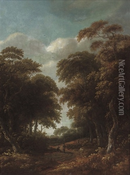 A Wooded Landscape With Travellers On A Track Oil Painting - Jansz van Vries
