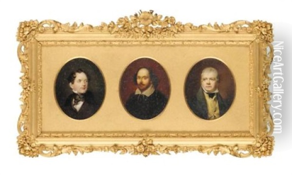 Portraits Of The Great Poets Of Great Britain And Ireland (3 Works In 1 Frame, And Additional Work By William Essex) Oil Painting - William Bishop Ford