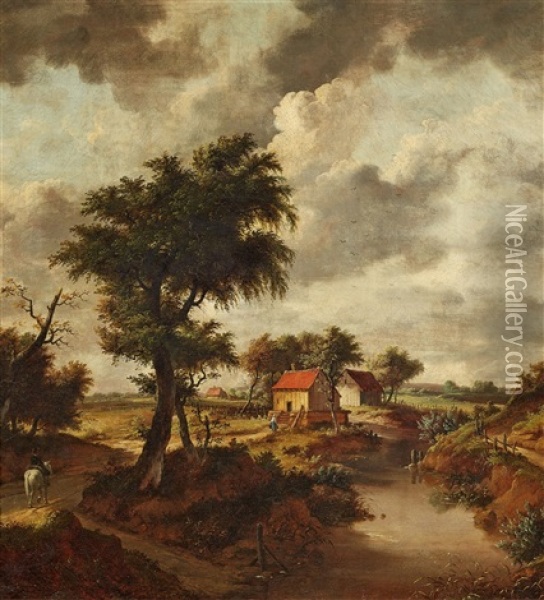 Dorfliche Landschaft Oil Painting - Meindert Hobbema