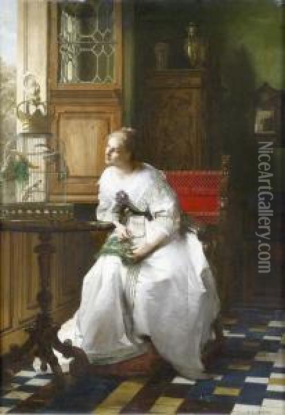 Frau Am Fenster. Oil Painting - Pierre Charles Comte