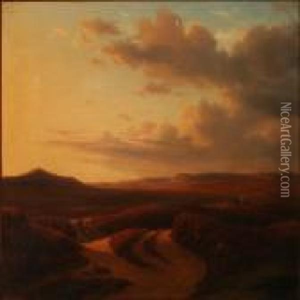 Moor Landscape At Sunset Oil Painting - F. C. Kiaerskou
