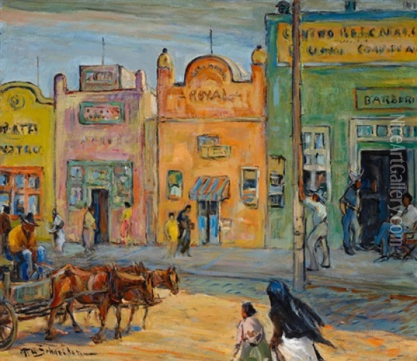 Border Town Oil Painting - Otto Henry Schneider