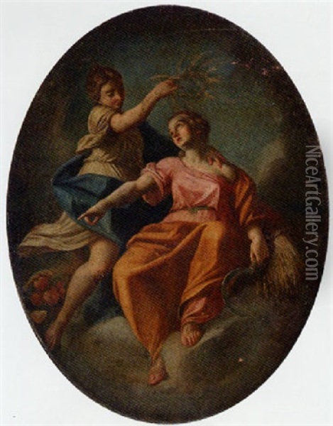 Ceres Being Crowned By A Female Intendant Oil Painting - Francesco de Mura