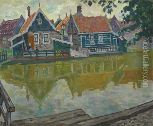 Riverside Cottages, Brittany Oil Painting - Arnold Borisovich Lakhovsky