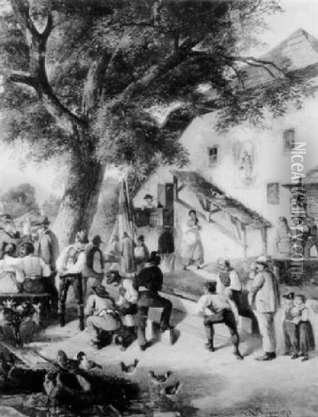 Peasants In A Street Oil Painting - Johann Nepomuk Passini