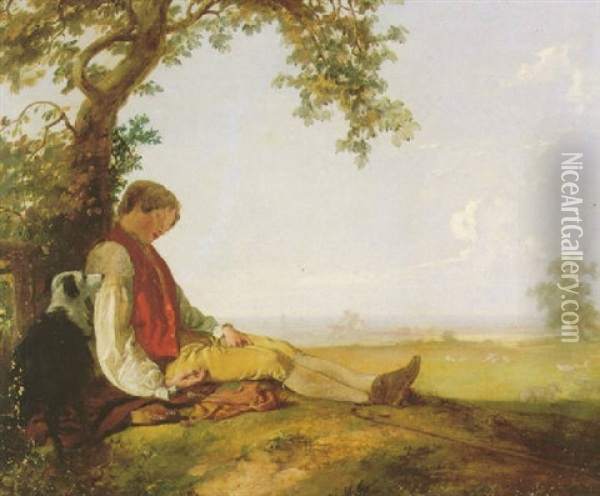 Slumbering Shepherd Oil Painting - William Collins
